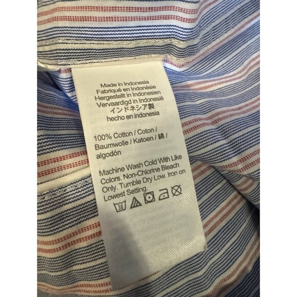 J. Crew PJ Top Men Large Blue Red Stripe Poplin Button Up Top Casual Comfort - Picture 6 of 10